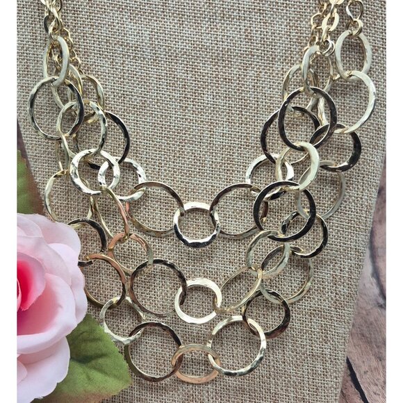 Gold Tone Large Link Multi Chain Statement Necklace 24" Mint - Picture 3 of 10